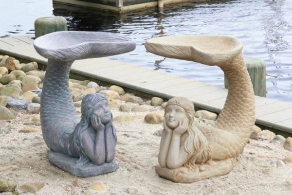 Mermaid Birdbath One Piece Sculpture Statue Large Bird Bath Cement
